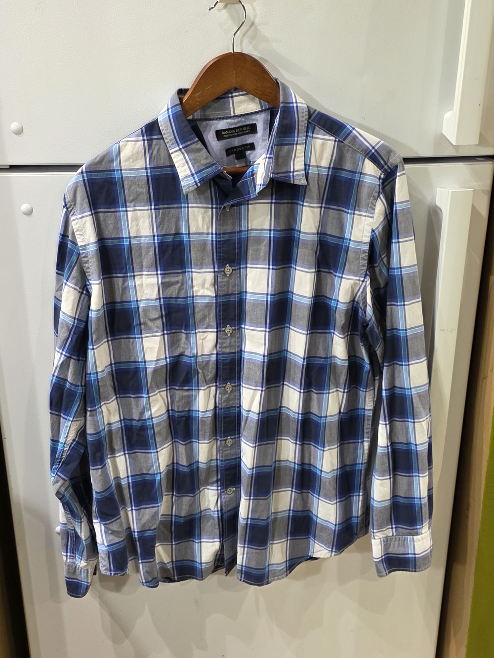 Banana Republic Blue and White Plaid Button-Up Shirt